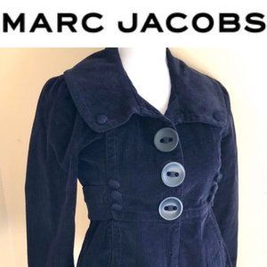 Marc Jacobs Women’s Corduroy Snap Button Up Coat in Navy Blue Size 6 EUC